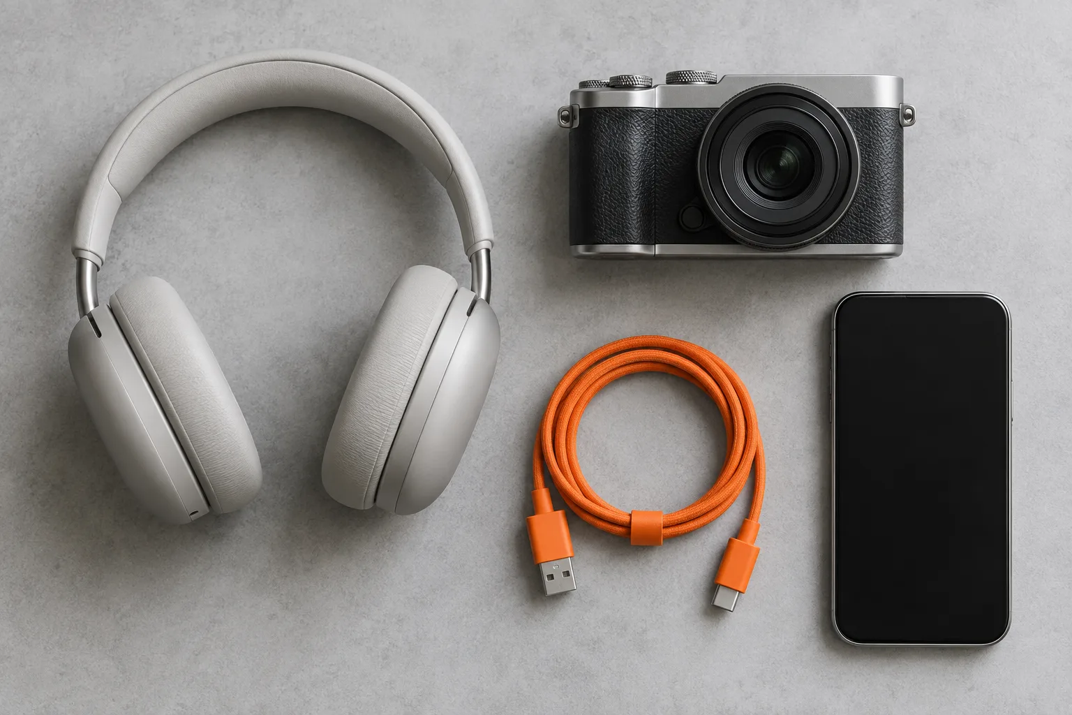 Illustrative arrangement of unbranded personal technology on a light surface